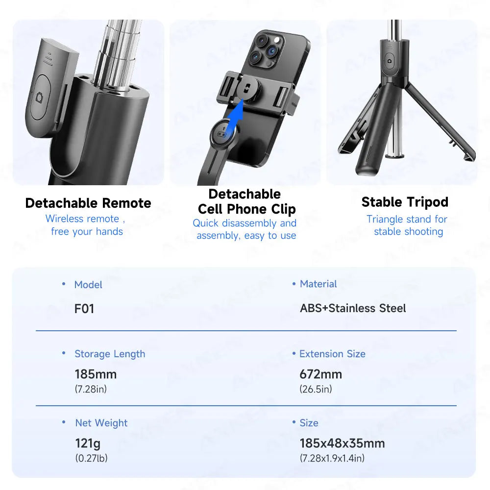 Bluetooth Selfie Stick Tripod With Light