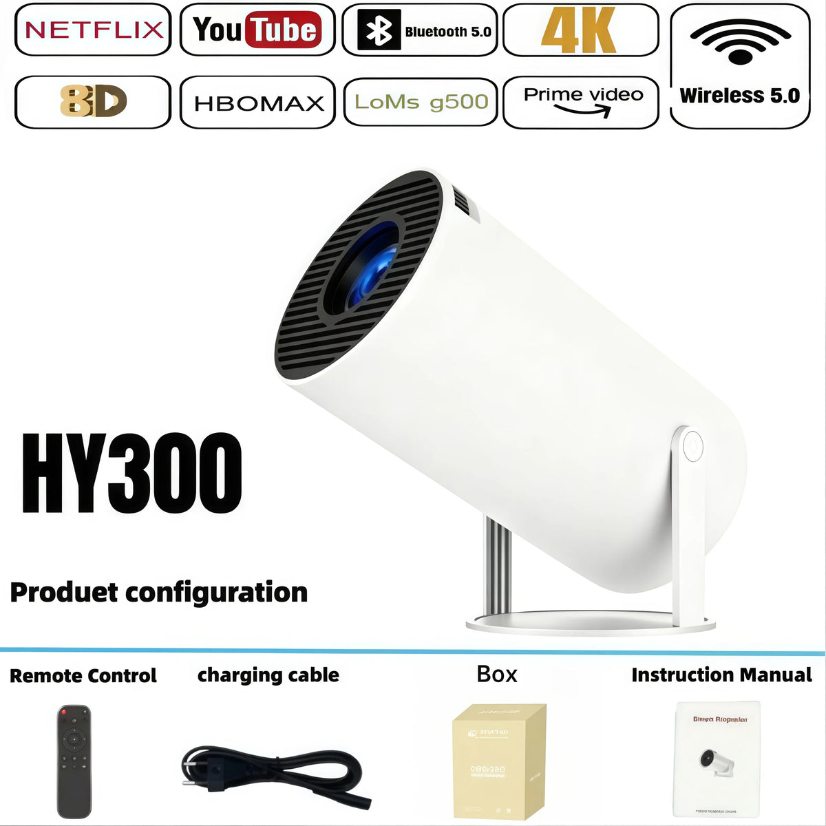HY300 Smart Mini 4K Projector