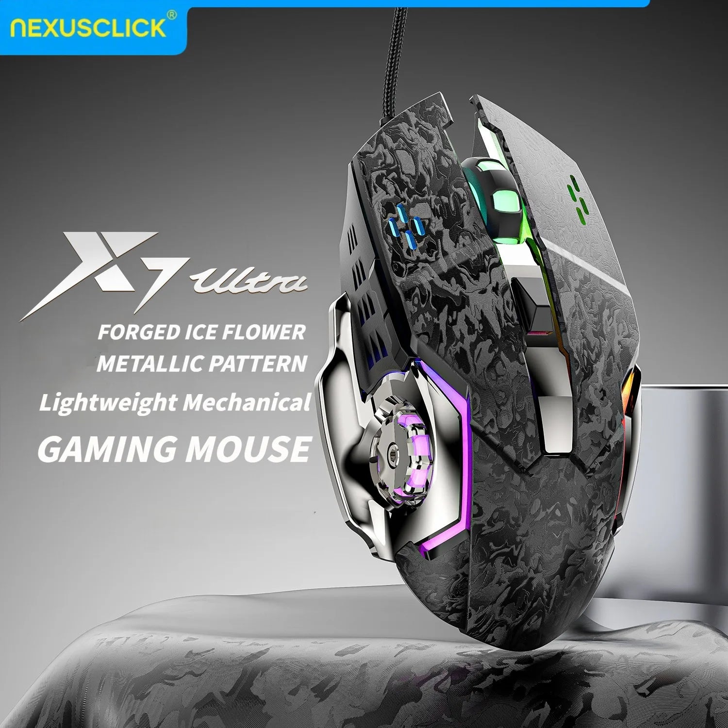 NexusClick 2026 New Hot Wired 6-Buttons Gaming Mouse, Colorful Lighting 7200 DPI Office Mice For PC Windows and Apple IOS system