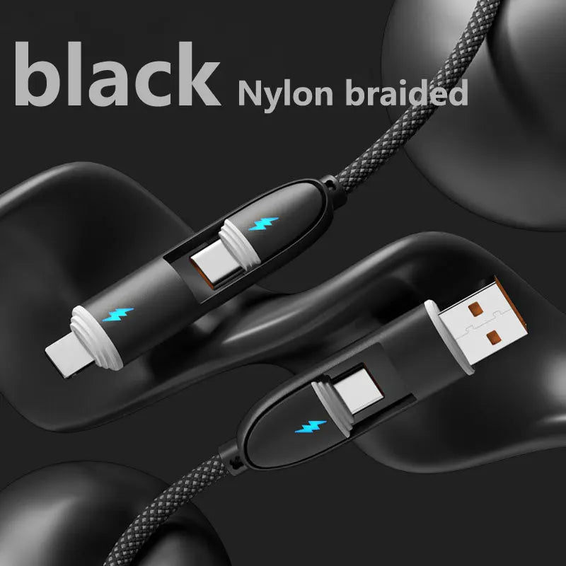 4-in-1 Multifunctional Fast Charging Data Cable USB A/Type-C To Type-C/Lightning Nylon Braided Durable For iPhone Samsung Huawei