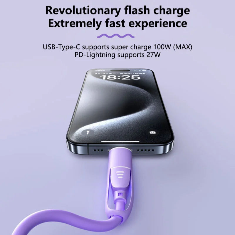 4-in-1 Multifunctional Fast Charging Data Cable USB A/Type-C To Type-C/Lightning Nylon Braided Durable For iPhone Samsung Huawei