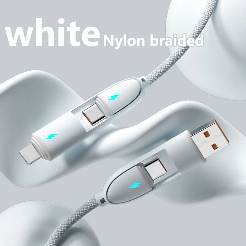 4-in-1 Multifunctional Fast Charging Data Cable USB A/Type-C To Type-C/Lightning Nylon Braided Durable For iPhone Samsung Huawei