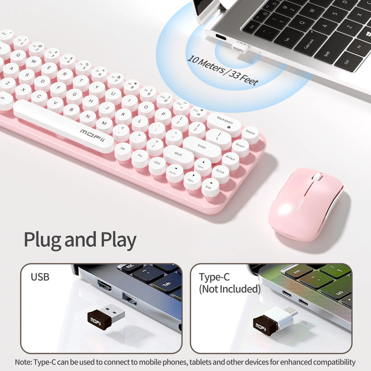 MOFII Idol Pink Wireless Keyboard Combo