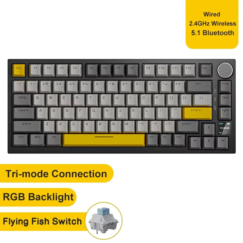 AJAZZ AK820 Wired With Rotary Volume Buttons Hot-Swappable Keys For Office And Home Mechanical Keyboards