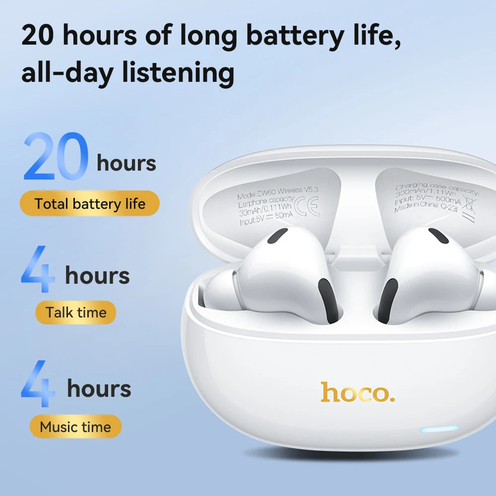 HOCO EW60 Bluetooth 5.0 Earbuds Wireless Hi-Res Audio Earphones Touch Control Waterproof Sports Headset with Mic for Running Fit