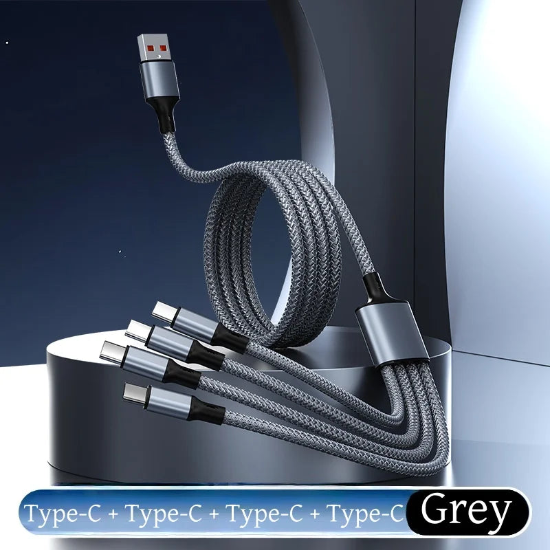 4-in-1 Multifunctional Charging Cable Supports USB-A to USB-C, Micro USB, and Braided Cables for Charging Multiple Devices