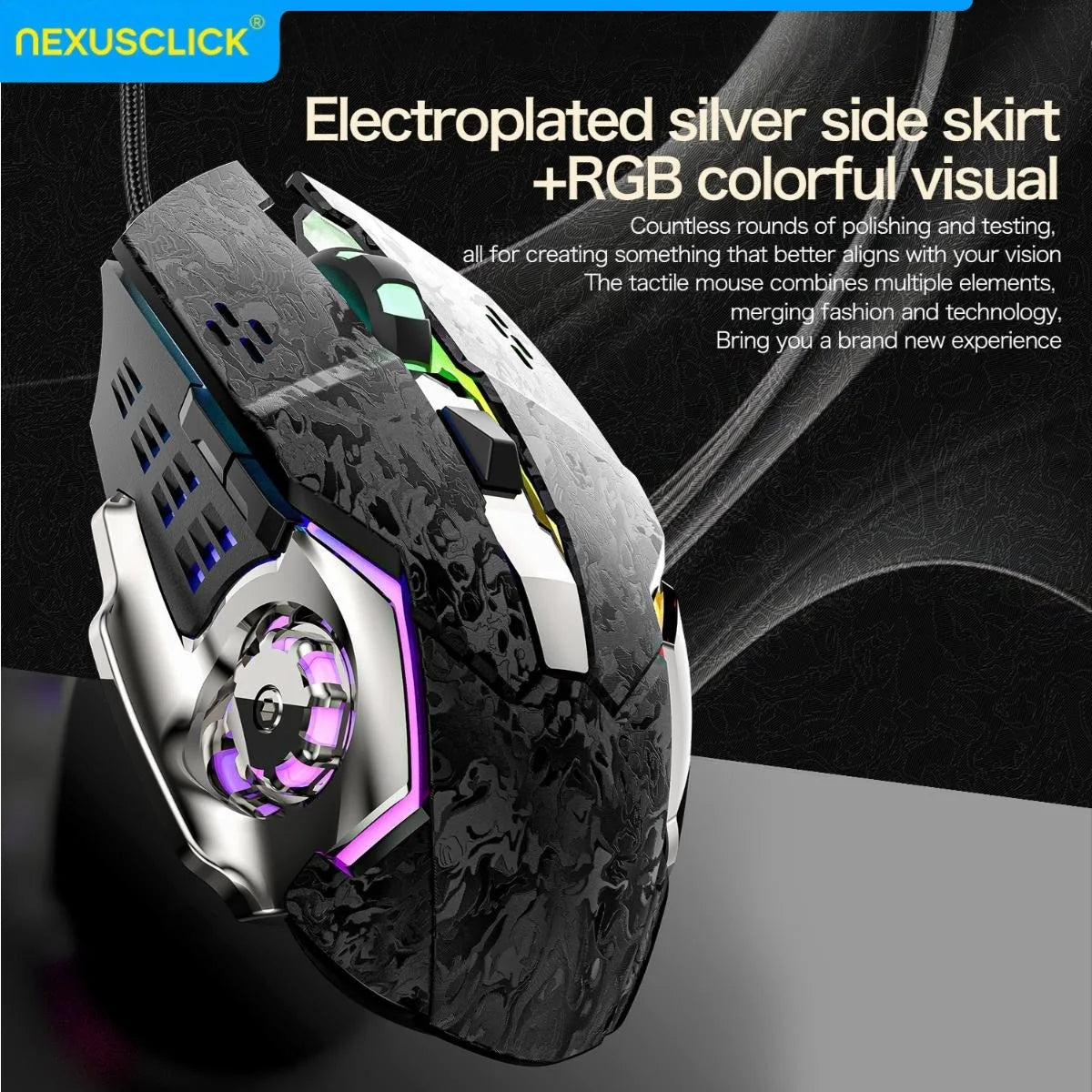 NexusClick 2026 New Hot Wired 6-Buttons Gaming Mouse, Colorful Lighting 7200 DPI Office Mice For PC Windows and Apple IOS system