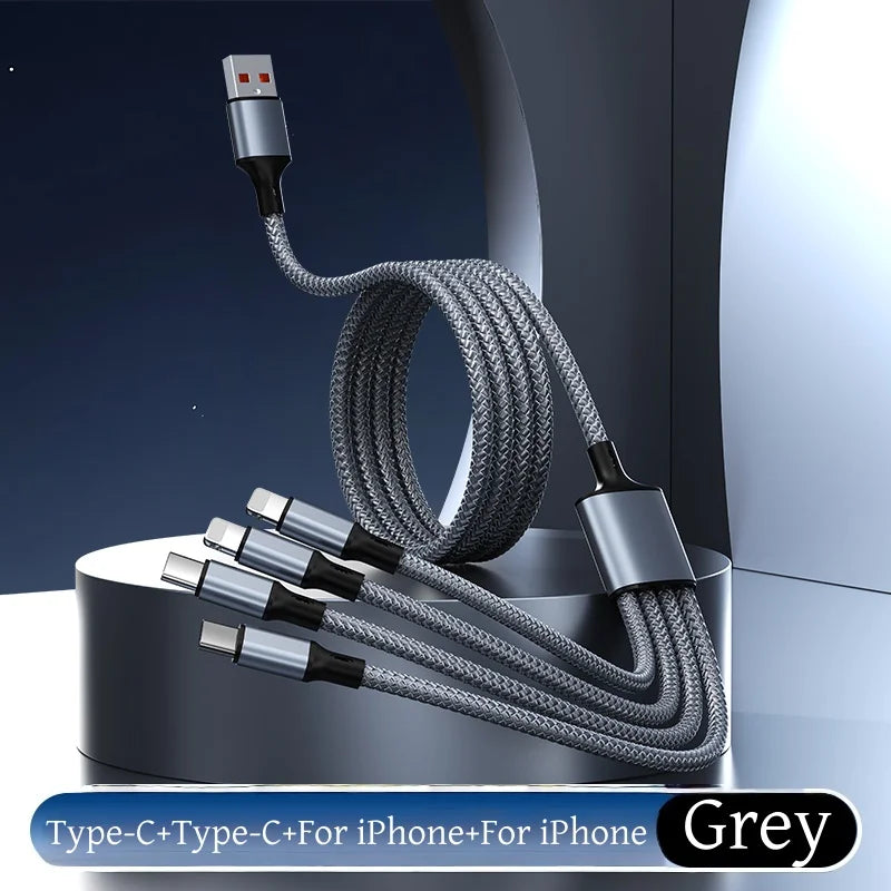 4-in-1 Multifunctional Charging Cable Supports USB-A to USB-C, Micro USB, and Braided Cables for Charging Multiple Devices