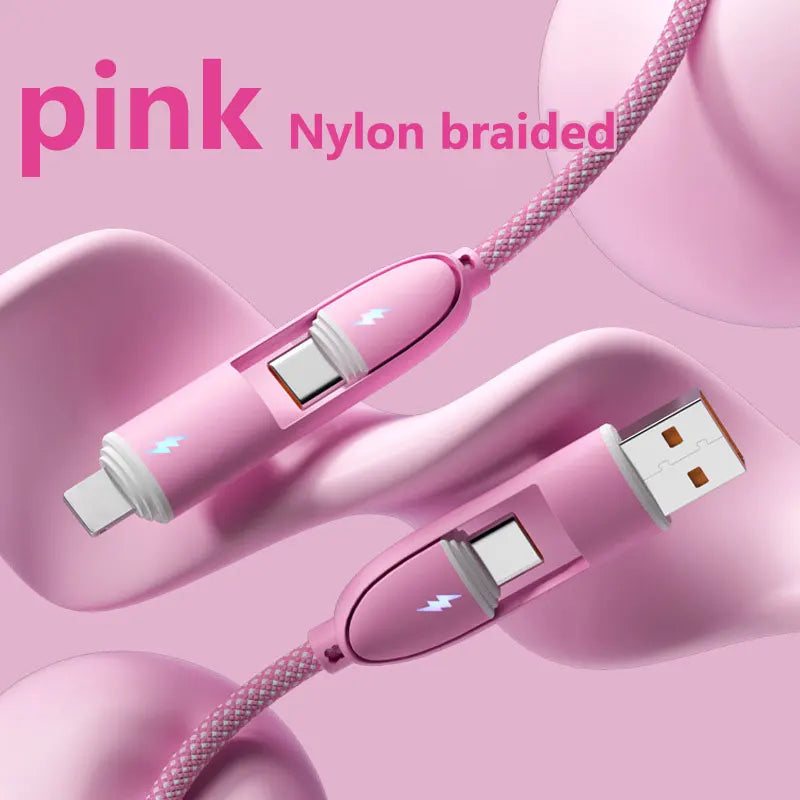 4-in-1 Multifunctional Fast Charging Data Cable USB A/Type-C To Type-C/Lightning Nylon Braided Durable For iPhone Samsung Huawei