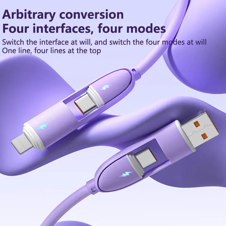 4-in-1 Multifunctional Fast Charging Data Cable USB A/Type-C To Type-C/Lightning Nylon Braided Durable For iPhone Samsung Huawei