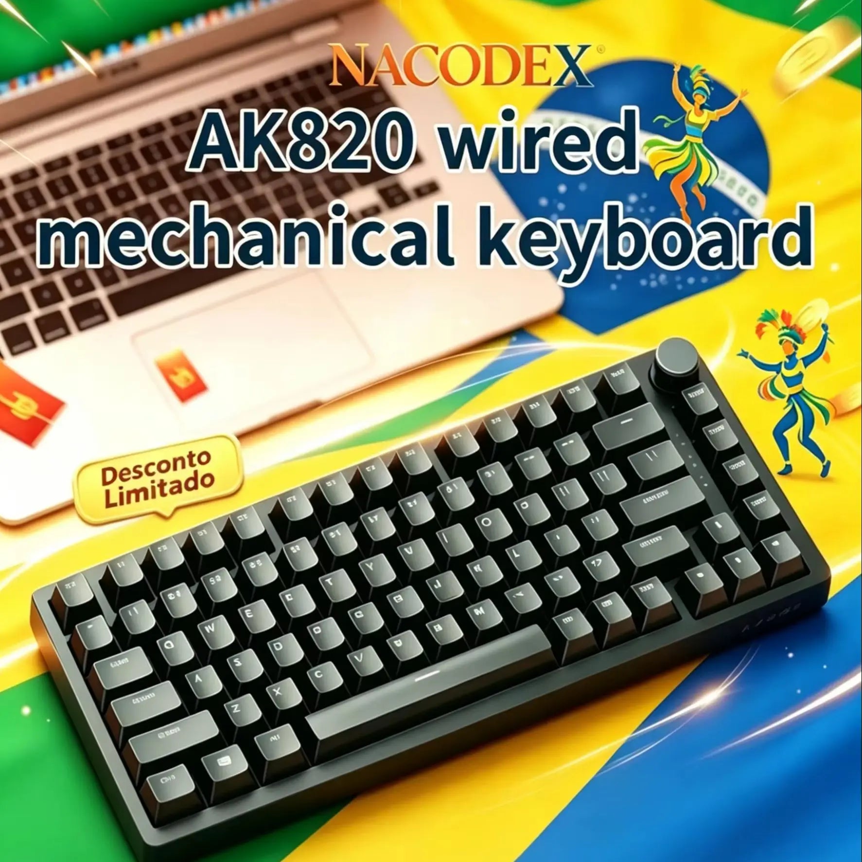 AJAZZ AK820 Wired With Rotary Volume Buttons Hot-Swappable Keys For Office And Home Mechanical Keyboards