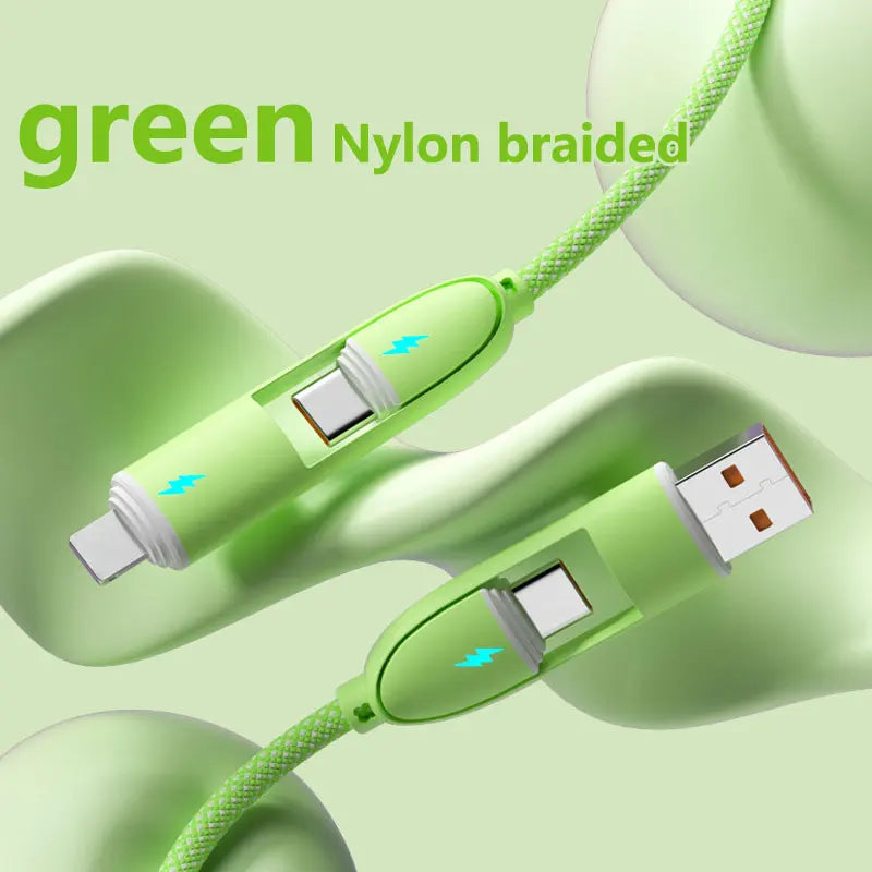 4-in-1 Multifunctional Fast Charging Data Cable USB A/Type-C To Type-C/Lightning Nylon Braided Durable For iPhone Samsung Huawei