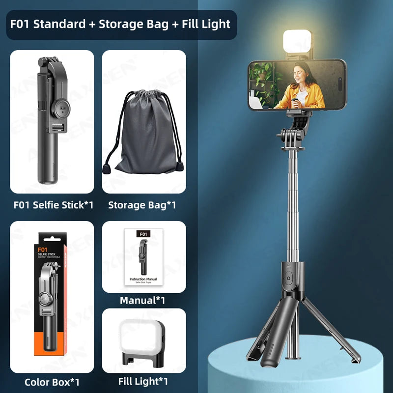 Bluetooth Selfie Stick Tripod With Light