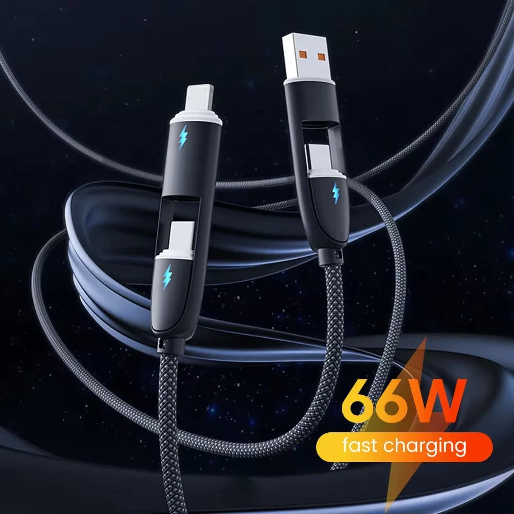 4-in-1 Multifunctional Fast Charging Data Cable USB A/Type-C To Type-C/Lightning Nylon Braided Durable For iPhone Samsung Huawei