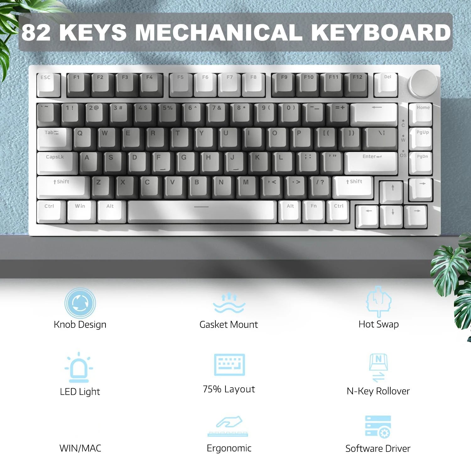AJAZZ AK820 Wired With Rotary Volume Buttons Hot-Swappable Keys For Office And Home Mechanical Keyboards