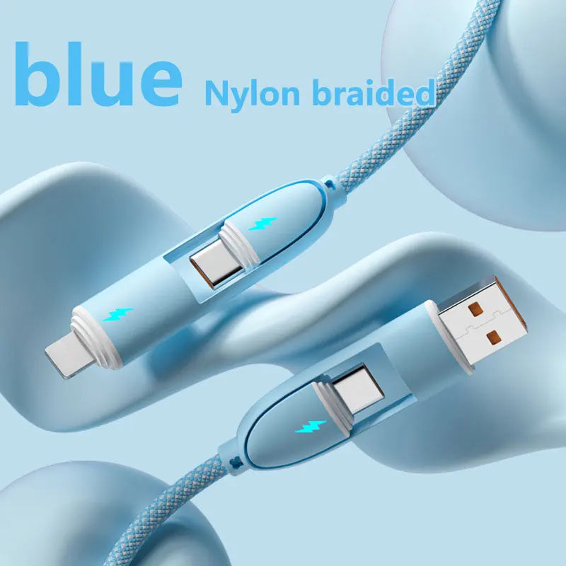 4-in-1 Multifunctional Fast Charging Data Cable USB A/Type-C To Type-C/Lightning Nylon Braided Durable For iPhone Samsung Huawei