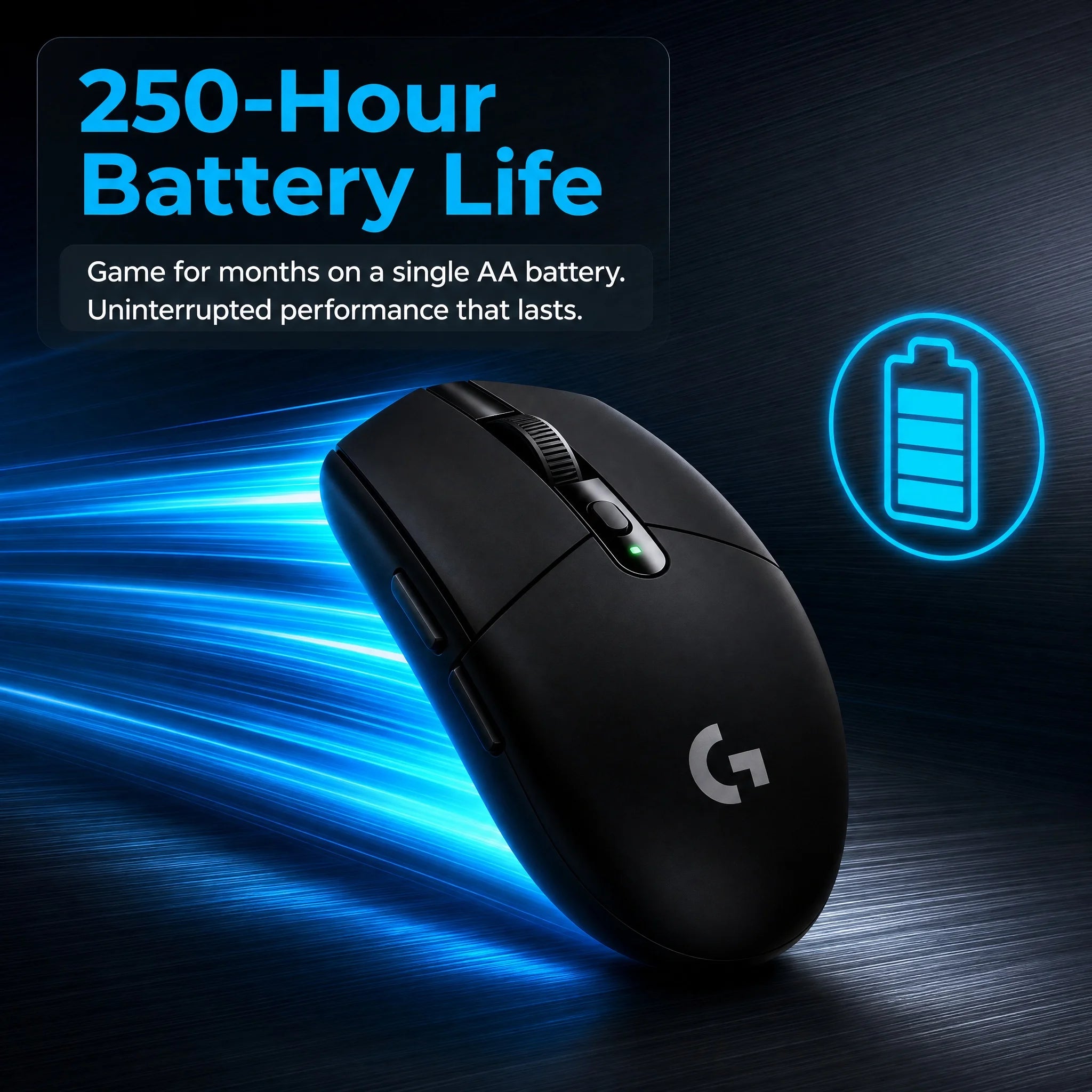 Logitech G304 Ligthspeed Wireless Gaming Mouse, Hero 12K Sensor, 12000DPI, Compatible PC MacO