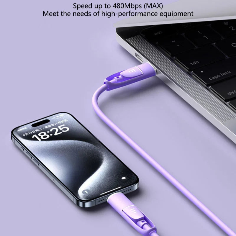 4-in-1 Multifunctional Fast Charging Data Cable USB A/Type-C To Type-C/Lightning Nylon Braided Durable For iPhone Samsung Huawei