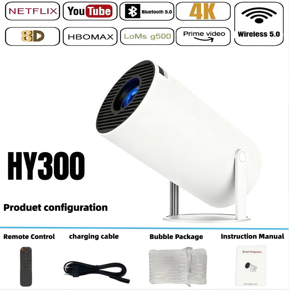 HY300 Smart Mini 4K Projector