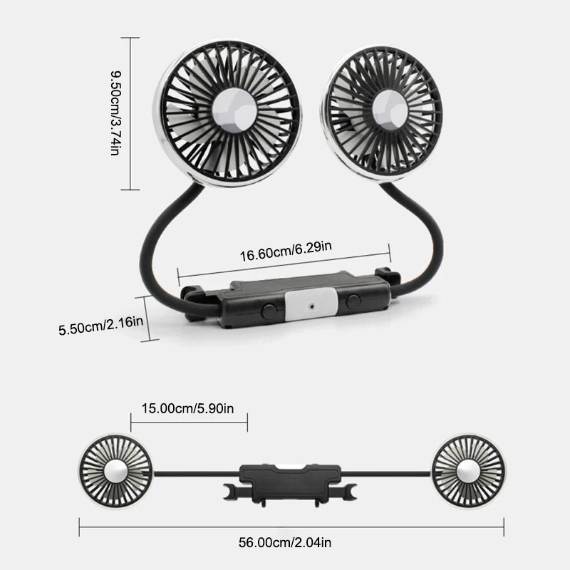 Dual Head Car USB Cooling Fan